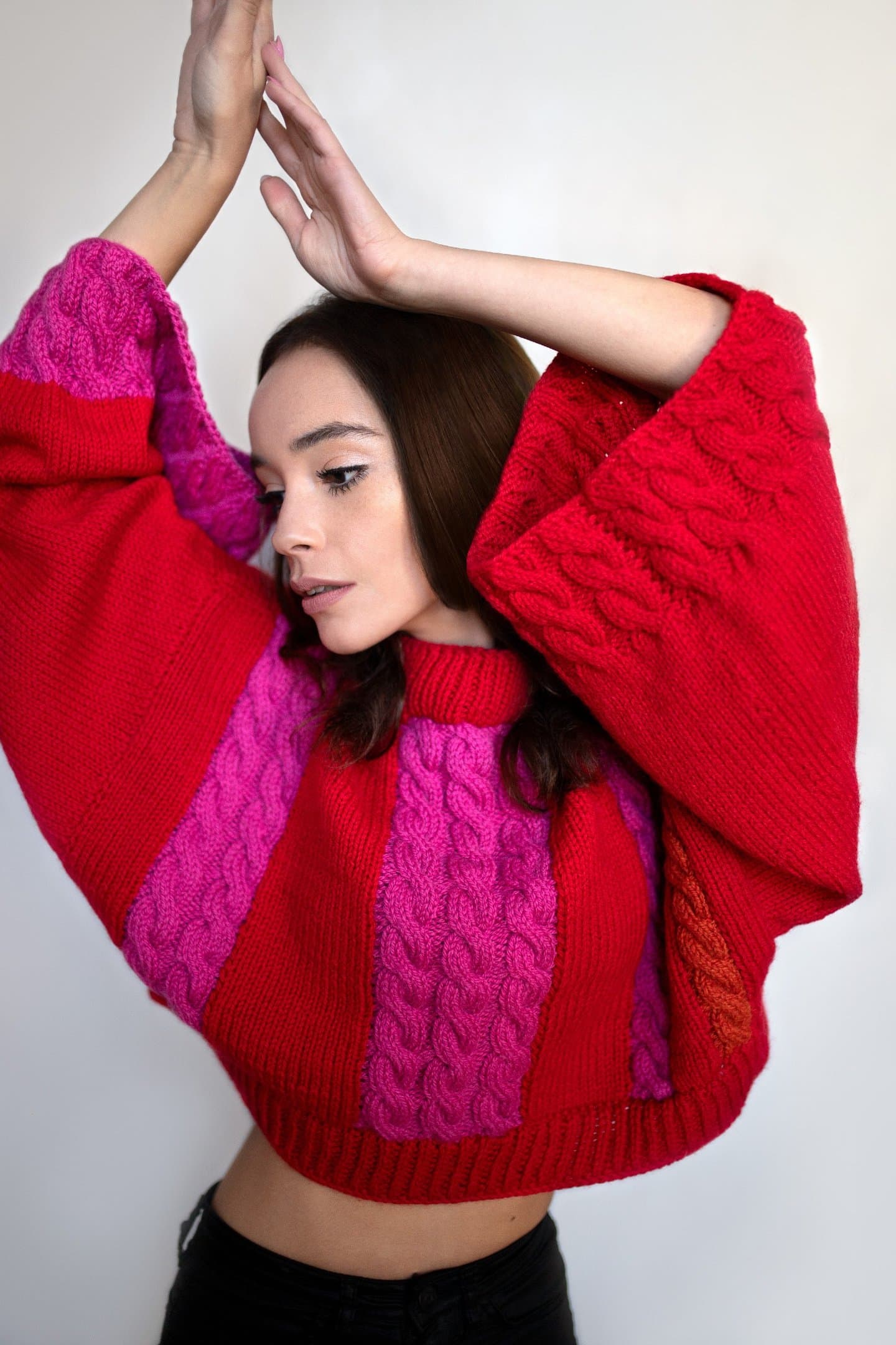 Fashion retouching for Colour My Space, model in a red sweater